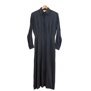 Vintage 80s Bergdorf Goodman Linen Shirt Dress Sz 8 Navy “On the Plaza” Label